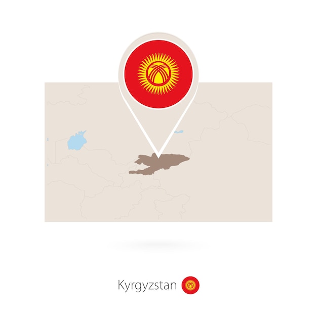 Rectangular map of Kyrgyzstan with pin icon of Kyrgyzstan