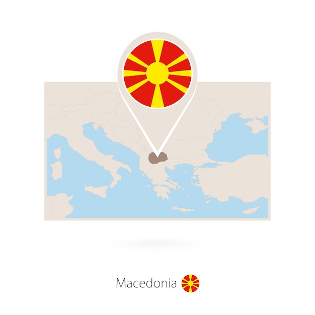 Rectangular map of Macedonia with pin icon of Macedonia