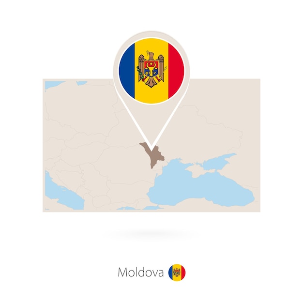 Vector rectangular map of moldova with pin icon of moldova