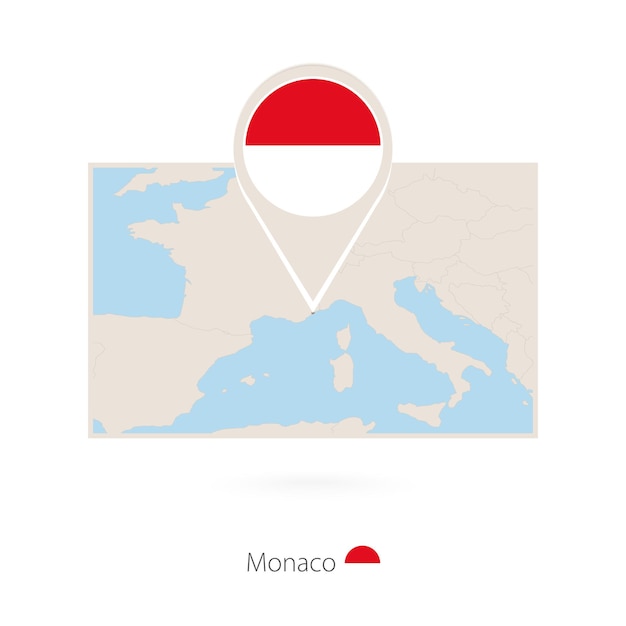 Rectangular map of Monaco with pin icon of Monaco