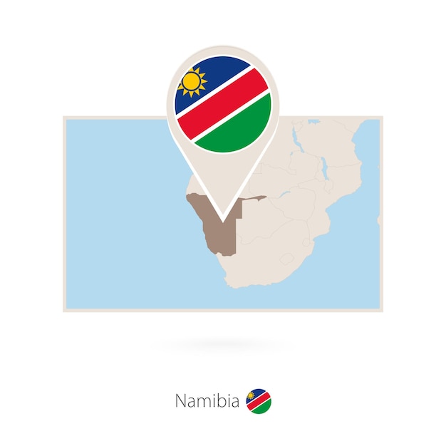 Rectangular map of Namibia with pin icon of Namibia