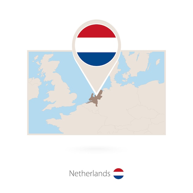 Rectangular map of Netherlands with pin icon of Netherlands