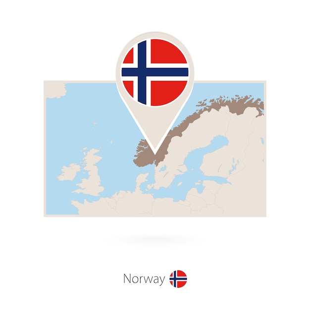 Rectangular map of Norway with pin icon of Norway