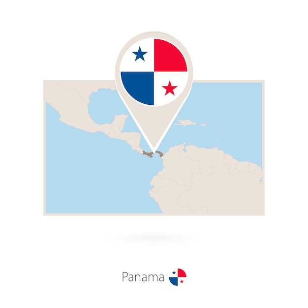 Rectangular map of Panama with pin icon of Panama