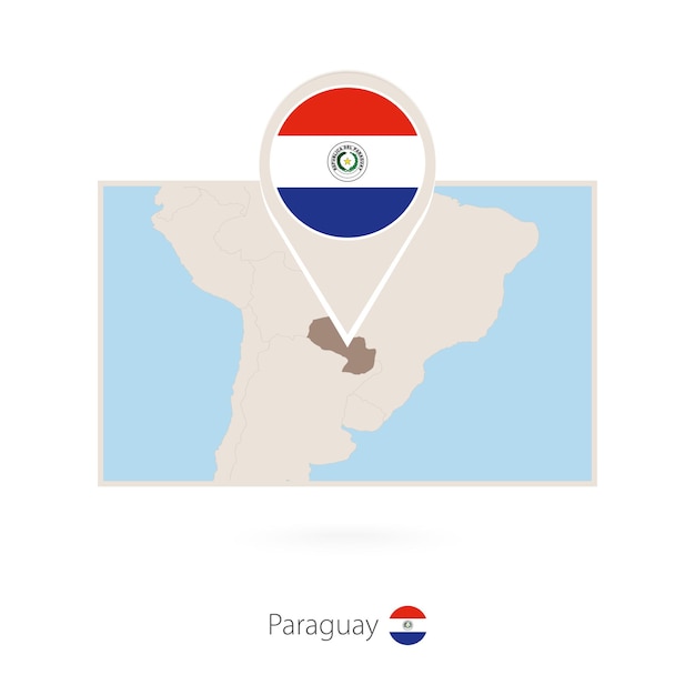 Rectangular map of paraguay with pin icon of paraguay