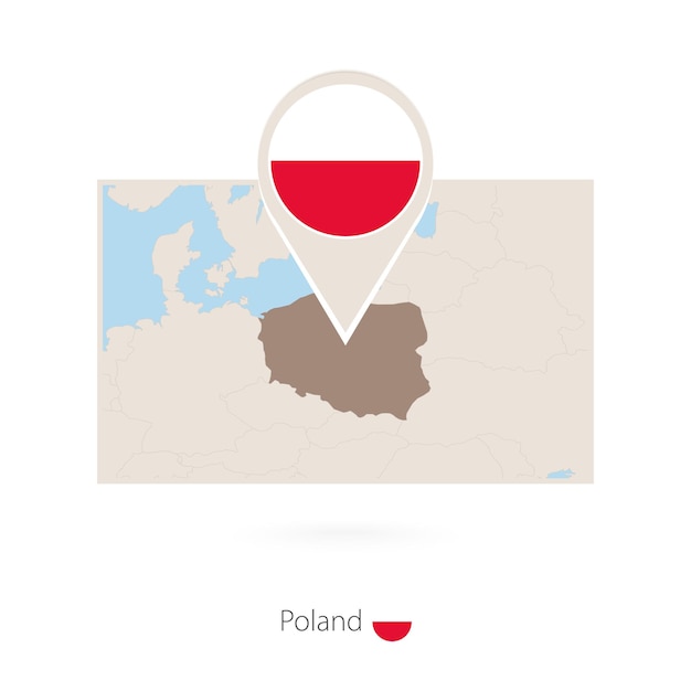 Rectangular map of Poland with pin icon of Poland