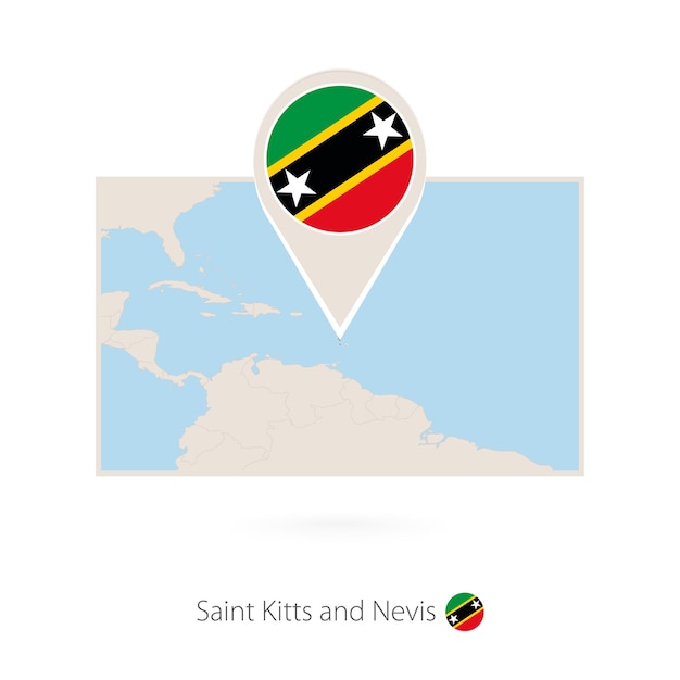 Rectangular map of Saint Kitts and Nevis with pin icon of Saint Kitts and Nevis