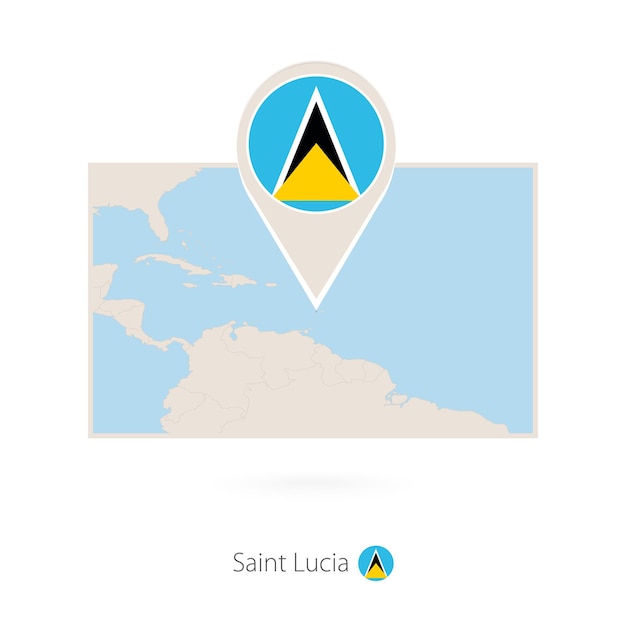 Rectangular map of Saint Lucia with pin icon of Saint Lucia