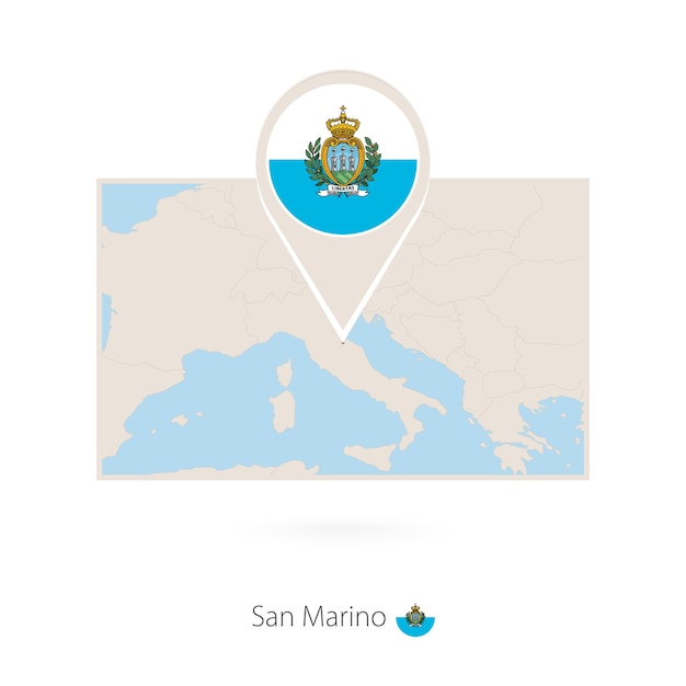 Rectangular map of San Marino with pin icon of San Marino