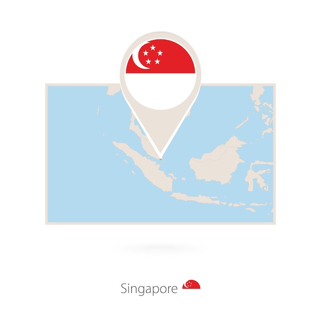 Rectangular map of Singapore with pin icon of Singapore