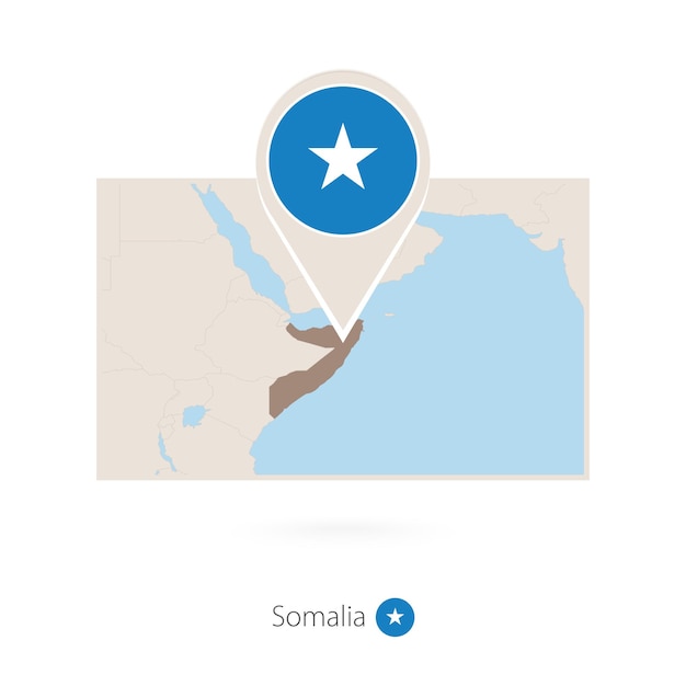 Vector rectangular map of somalia with pin icon of somalia