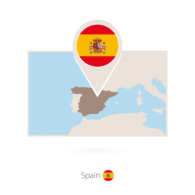 Rectangular map of Spain with pin icon of Spain