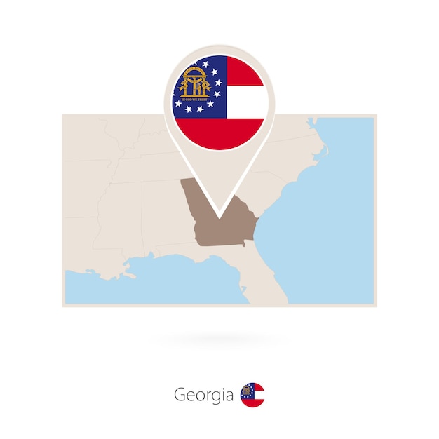 Прямоугольная карта американского штата Джорджия с булавкой Джорджии