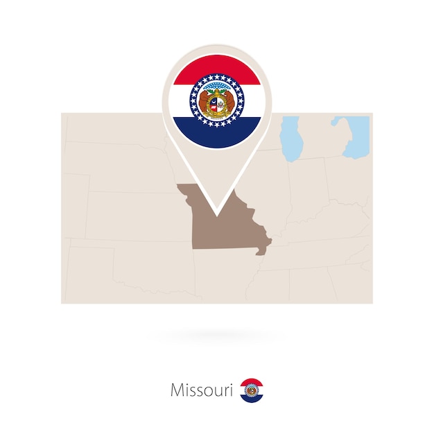 Прямоугольная карта штата Миссури США со значком Миссури