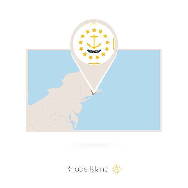 Rectangular map of US state Rhode Island with pin icon of Rhode Island