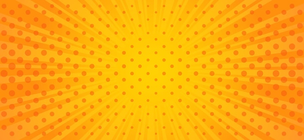 黄色の光線とドットの長方形のオレンジ色の背景