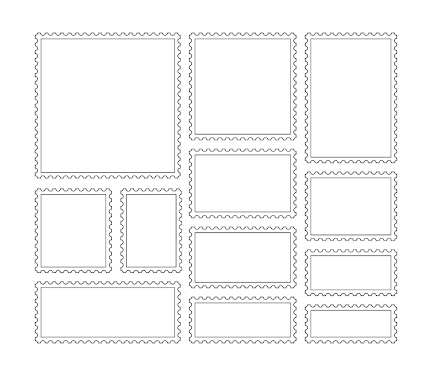 Rectangular perforated labels collection Blank outline borders for mail letter Post stamps Postage frames set