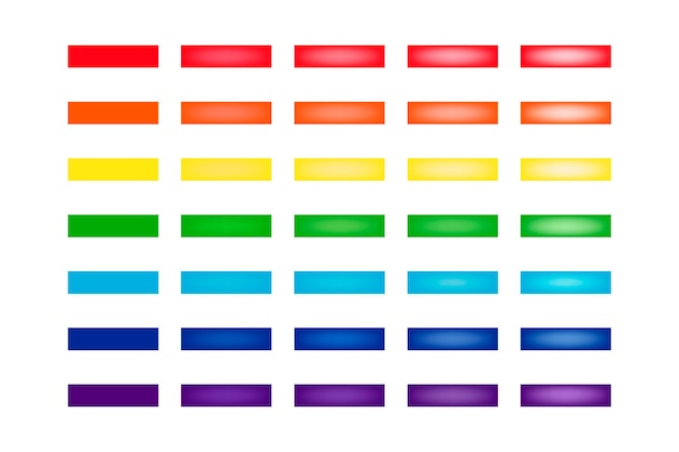 rectangular rainbow colors button set for menu mobile or website interface vector blank glossy web buttons rainbow colors isolated on white