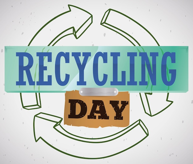 Vector recyclable materials on arrows symbol that promote awareness during recycling day