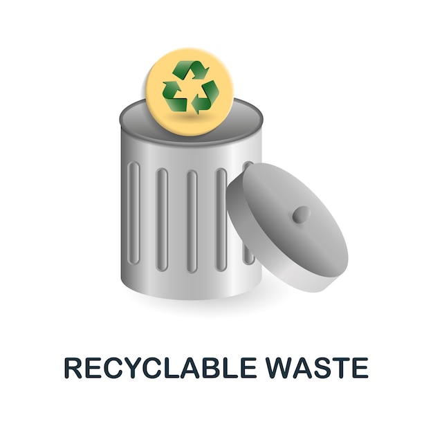 Recyclable Waste icon 3d illustration from ecology and energy collection Creative Recyclable Waste 3d icon for web design templates infographics and more