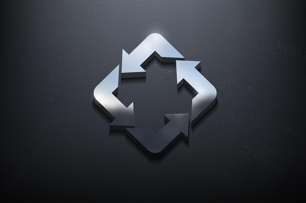 Recycle 3d logo design, shiny mockup logo with textured wall. realistic vector