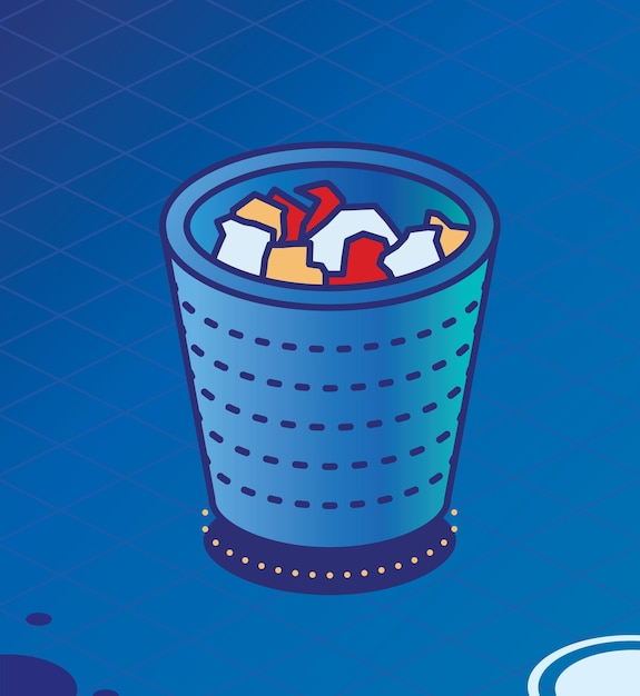 Recycle Bin Icon Isometric Trash Can Icon with Papers