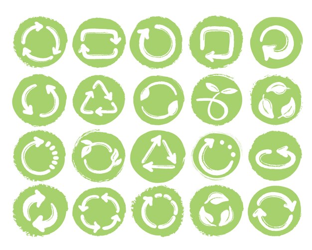 Vector recycle contour icons set. green  symbols