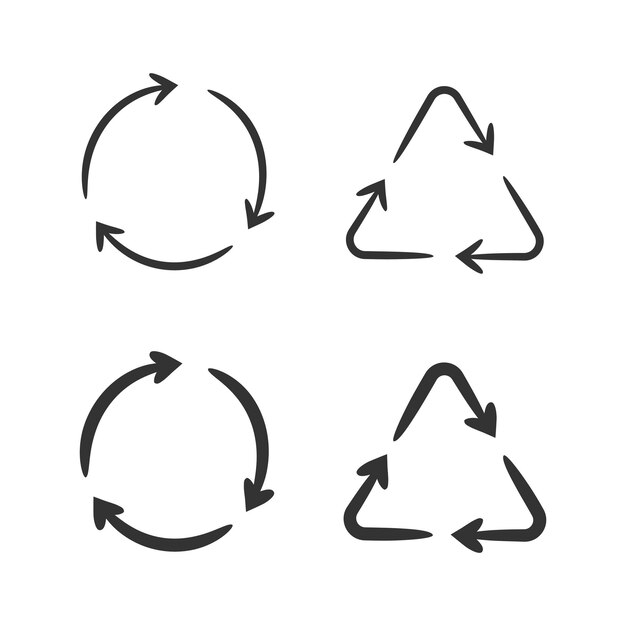 Recycle doodle pijl symbool geïsoleerde vector illustratie