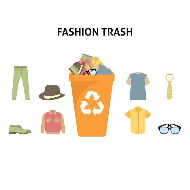 Recycle fashion trash illustration set