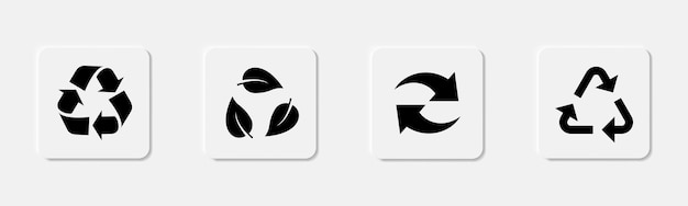 Recycle icon set Recycle arrow in black Recycle leaf icon Reuse symbol Eco sign Eco triangle