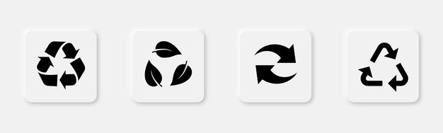 Vettore set di icone di riciclaggio frecca di riciclamento in nero iconica di foglia di riciclaggio simbolo di riutilizzo segno ecologico triangolo ecologico