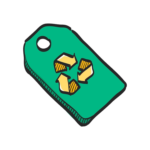 recycle label icon in hand drawn color vector illustration