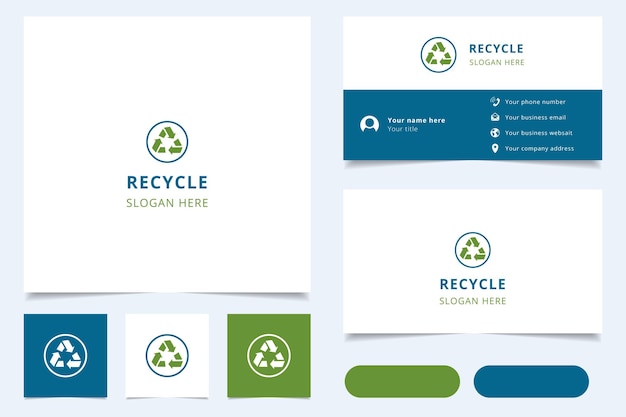 Recycle logo design with editable slogan branding book and