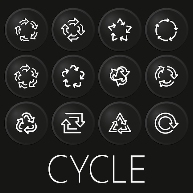 Recycle minimal vector icon on 3d button isolated on black background premium vectorxd