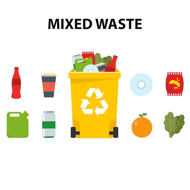 Vector recycle mixed waste trash illustration set