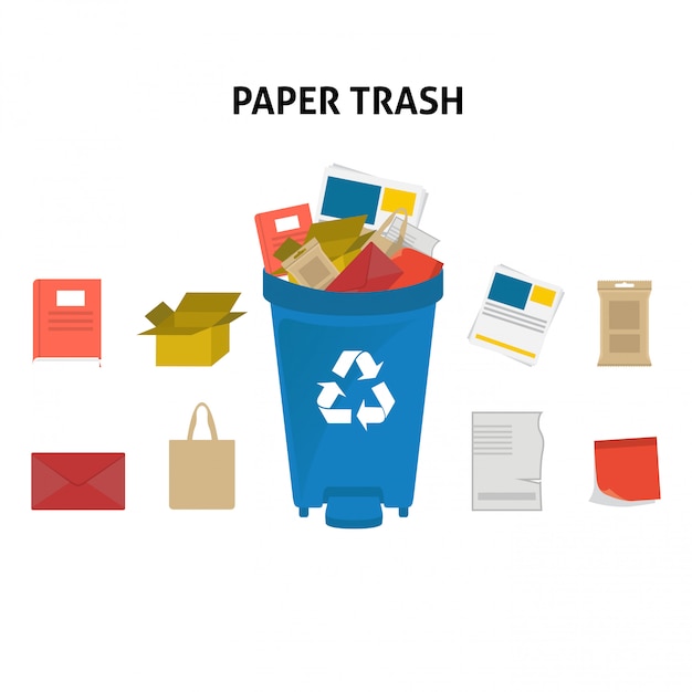 Вектор recycle paper trash illustration set