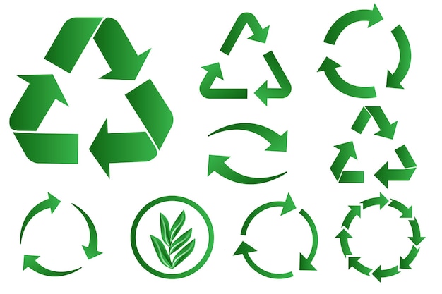 Recycle pictogram Recycling vector iconen set Eco groene pictogrammen Platte web ontwerpelementen voor websites