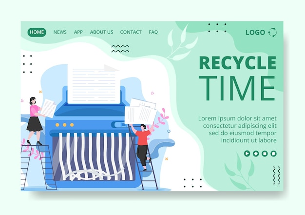 Recycle proces met prullenbak bestemmingspagina sjabloon platte afbeelding bewerkbaar van vierkante achtergrond geschikt voor sociale media of web-internetadvertenties