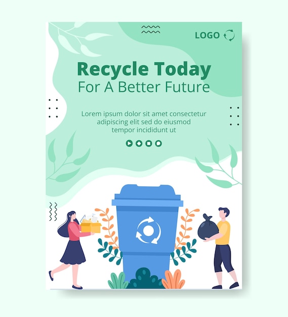 Recycle Process with Trash Poster Template Flat Illustration Editable of Square Background Suitable for Social media or Web Internet Ads