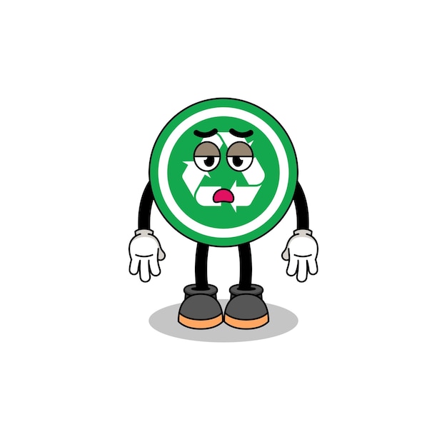 Recycle sign cartoon with fatigue gesture character design