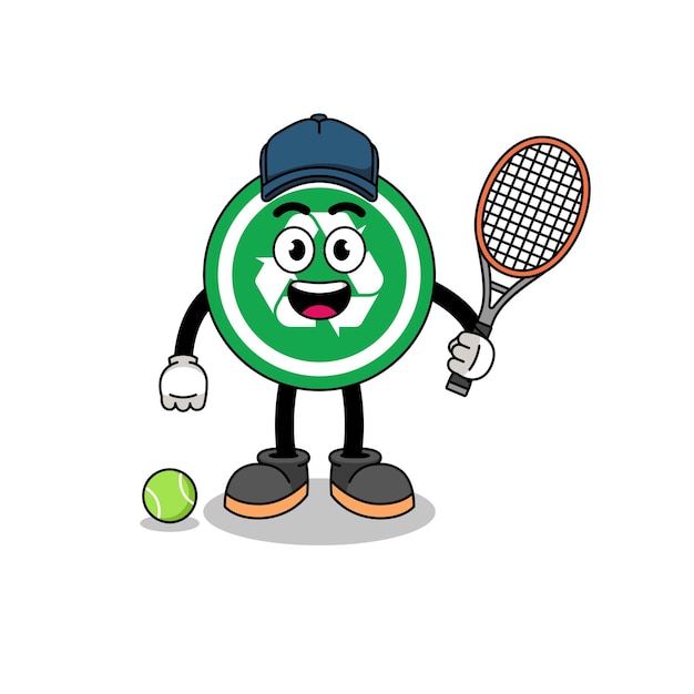Recycle sign illustration as a tennis player character design