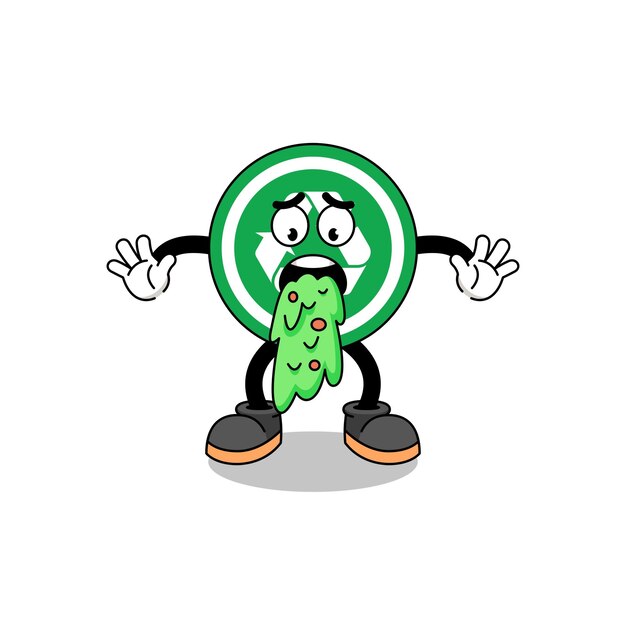 Recycle sign mascot cartoon vomiting character design