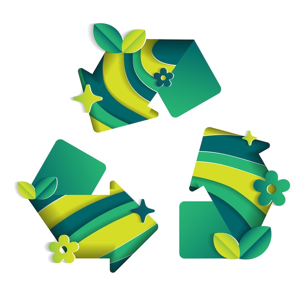 Riciclare segno riciclaggio simbolo carta astratta vivace fiore foglia scintilla verde montagna geografia