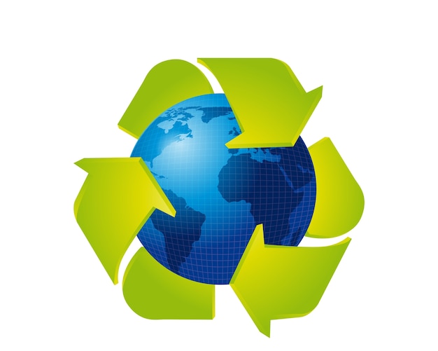 recycle sign with blue earth isolated 