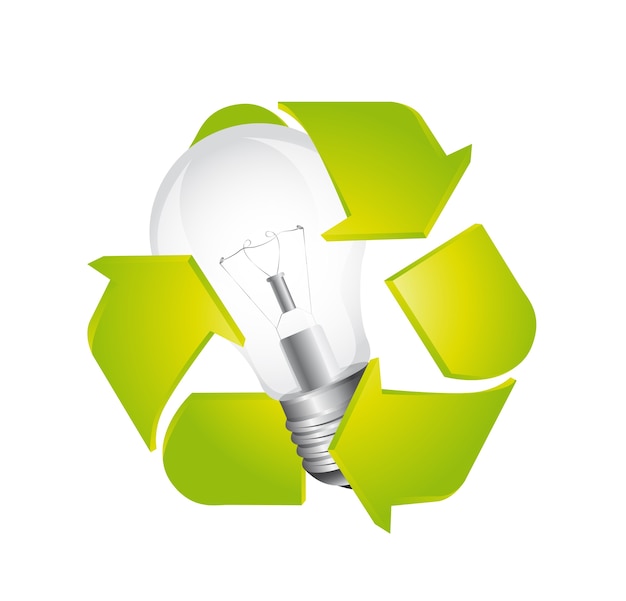 Recycle sign with light bulb isolated