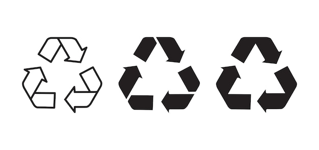 Recycle symbol flat line glyph vector icon set