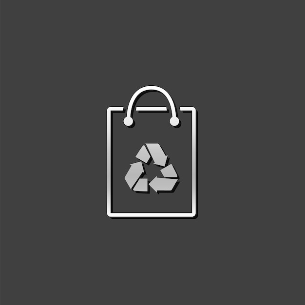 Vector recycle symbol icon in metallic grey color style environment go green paper bag