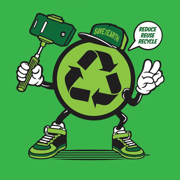 Recycle symbol logo selfie character