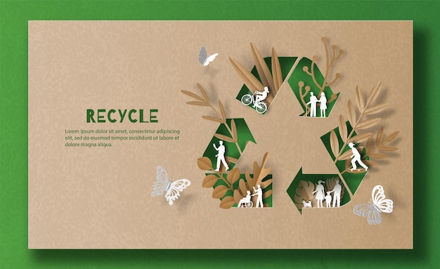 Vettore simbolo di riciclaggio molte persone si godono la vita in una buona atmosfera