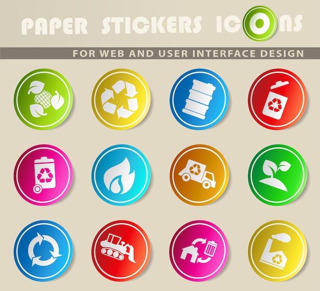 Recycle symbolen vector iconen op gekleurd papier stickers